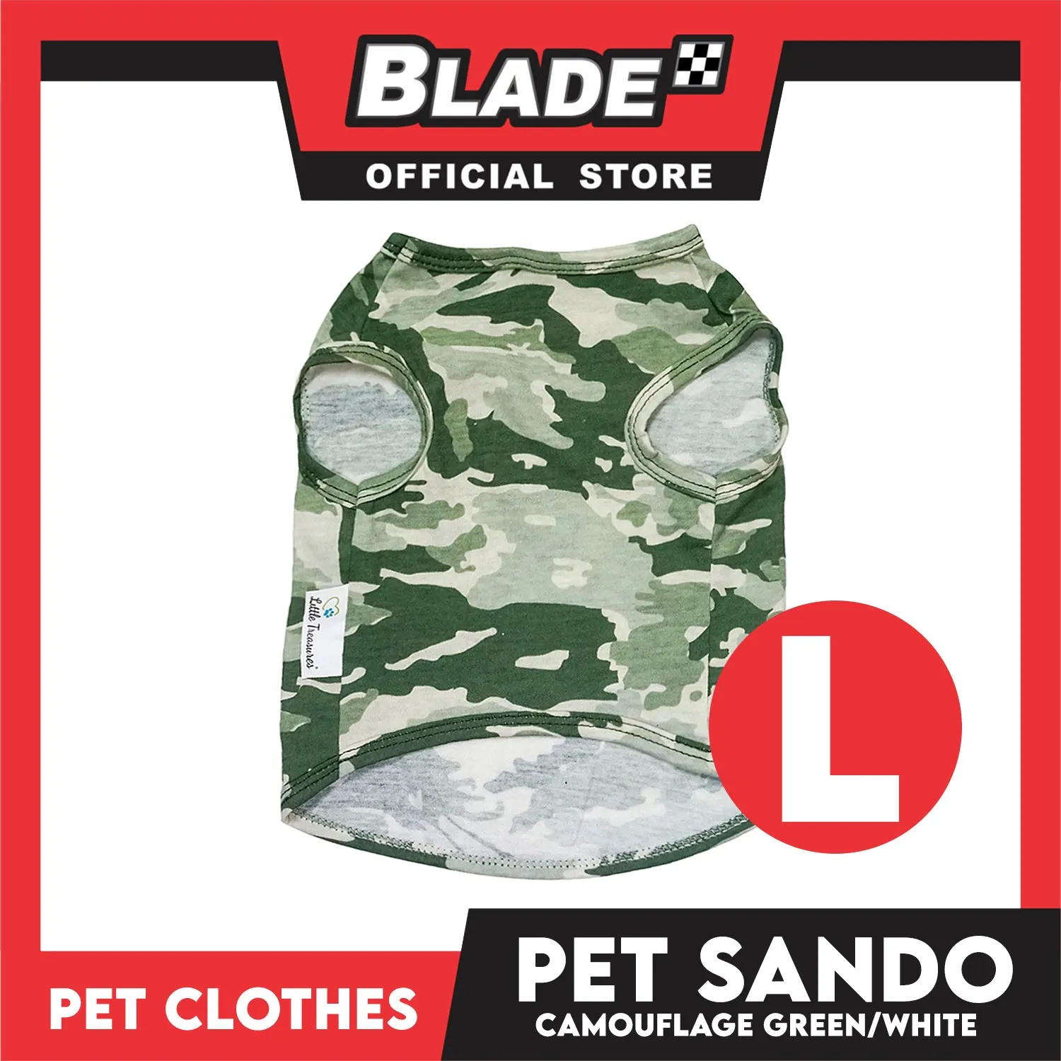 Pet Sando Camouflage Green/White (Large) Pet Shirt Clothes Dress Perfect fit for Dogs
