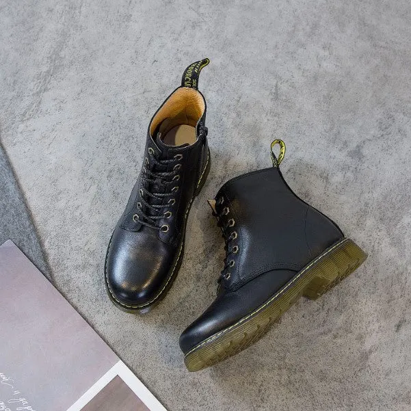 Petite Lace Up Leather Martin Boots For Small Feet AP59