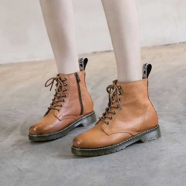 Petite Lace Up Leather Martin Boots For Small Feet AP59