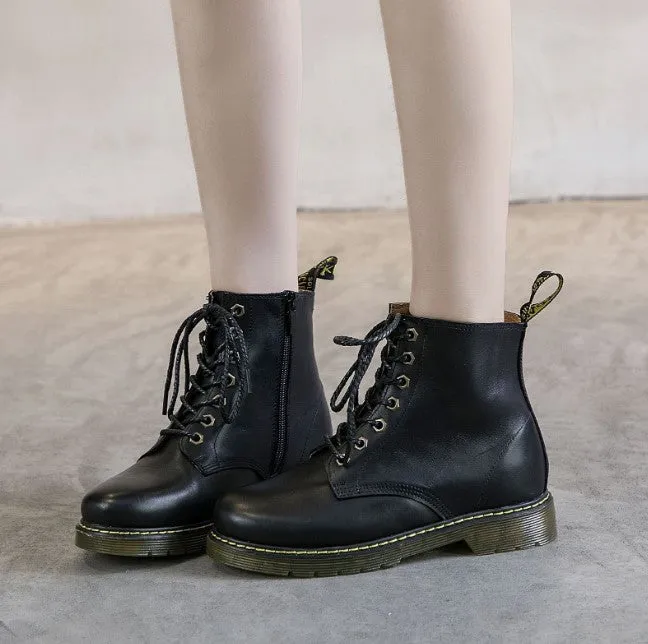 Petite Lace Up Leather Martin Boots For Small Feet AP59
