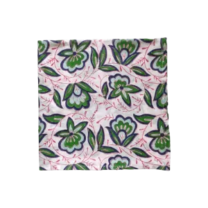 Pink and Green Floral Block Printed Cotton Napkins