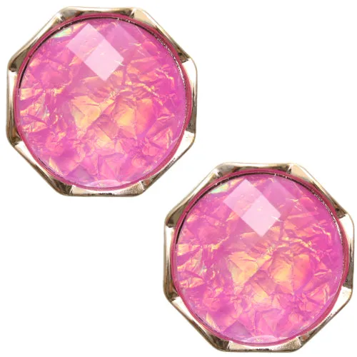 Pink Iridescent Faux Gemstone Post Earrings