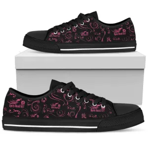 PINK Scatter Design Open Road Girl Black Sole Women's Low Top Custom shoes