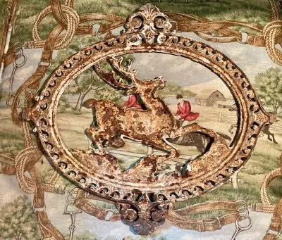 Plaque Antique Victorian Era Rustic Cast Iron Leaping Stag