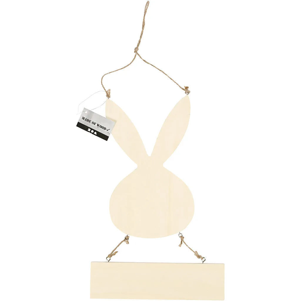 Plywood Bunny Sign With String Hanging Decoration Animals Crafts W: 19.2 cm H: 29.5 cm