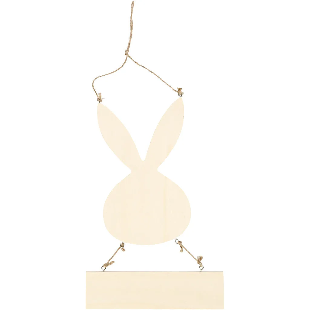 Plywood Bunny Sign With String Hanging Decoration Animals Crafts W: 19.2 cm H: 29.5 cm