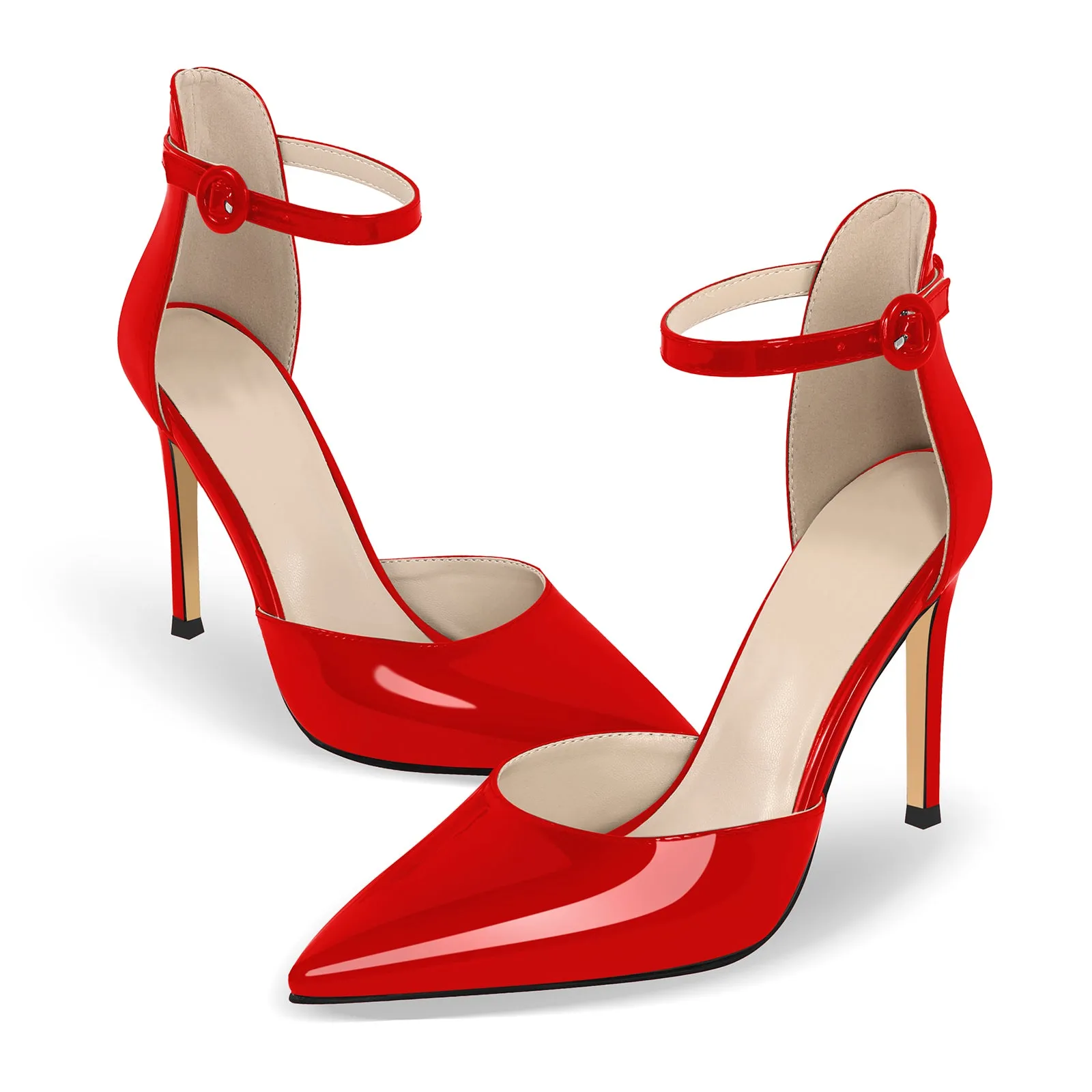 Pointed Toe Ankle Strap Stiletto High Heels Pumps