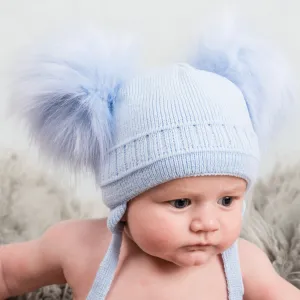 Pom Pom Envy Double Cable Blue Pom Pom Hat