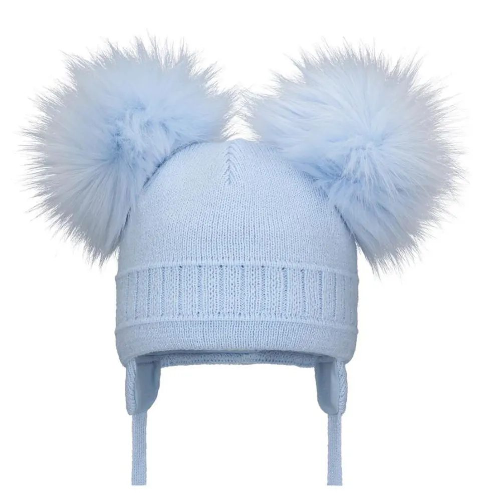 Pom Pom Envy Double Cable Blue Pom Pom Hat