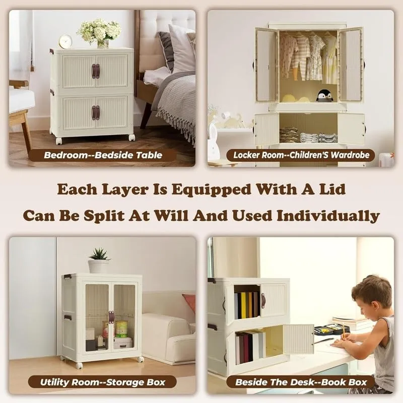 Portable Kids Wardrobe Closet Collapsible Armoire White Casual