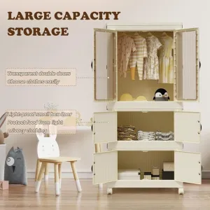 Portable Kids Wardrobe Closet Collapsible Armoire White Casual