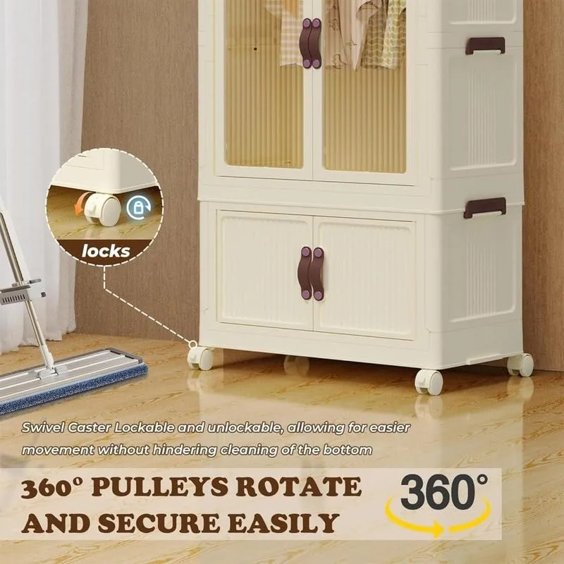 Portable Kids Wardrobe Closet Collapsible Armoire White Casual