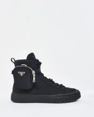 Prada Black Re-nylon Pouch Detail High-top Sneakers -  39