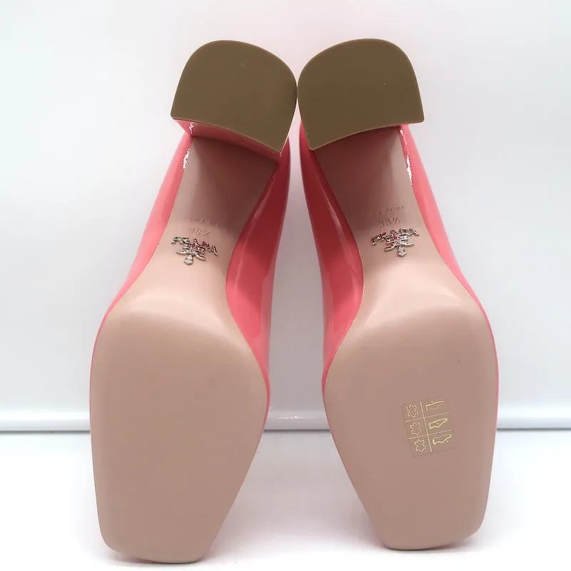Prada Square Toe Pumps Pink Patent Leather Size 38.5 NEW