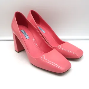 Prada Square Toe Pumps Pink Patent Leather Size 38.5 NEW