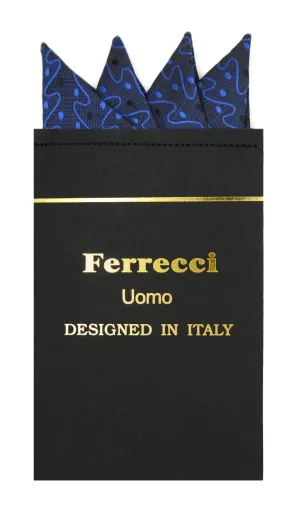 Pre-Folded Microfiber Black Blue Stripe Handkerchief Pocket Square