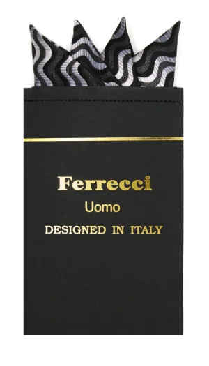 Pre-Folded Microfiber Swirl Black Stripe Handkerchief Pocket Square