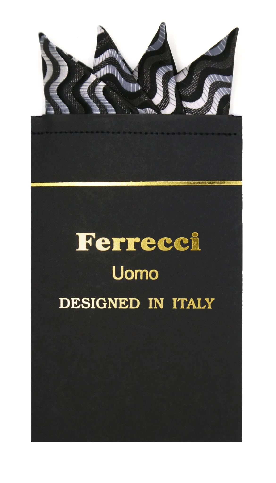 Pre-Folded Microfiber Swirl Black Stripe Handkerchief Pocket Square