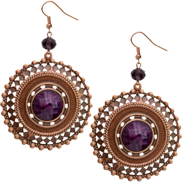Purple Beaded Rose Gold Cutout Earrings