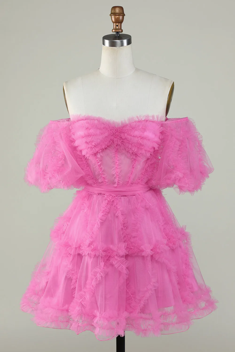 Purple Stylish A Line Off the Shoulder Tulle Corset Homecoming Dress