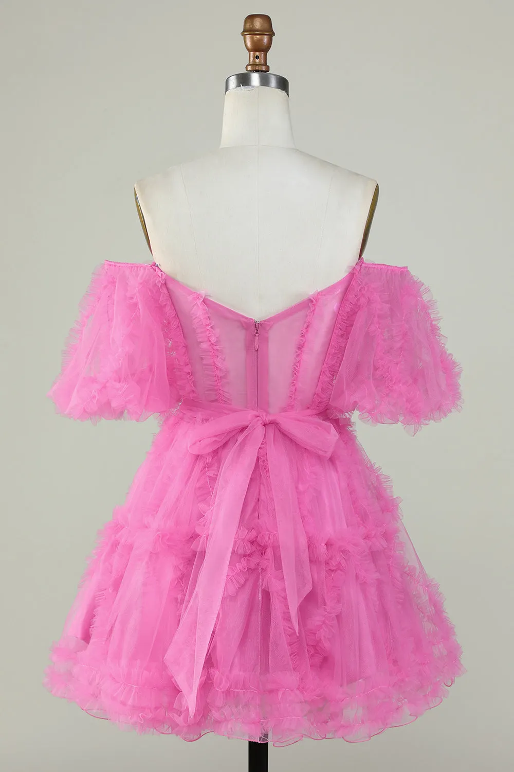 Purple Stylish A Line Off the Shoulder Tulle Corset Homecoming Dress