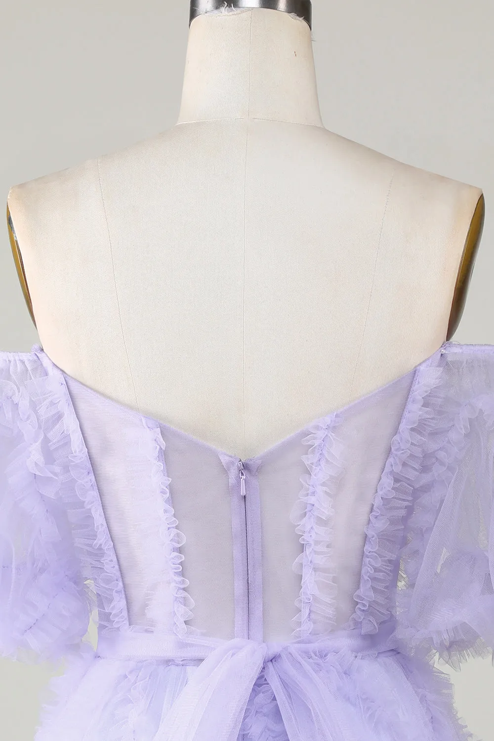 Purple Stylish A Line Off the Shoulder Tulle Corset Homecoming Dress