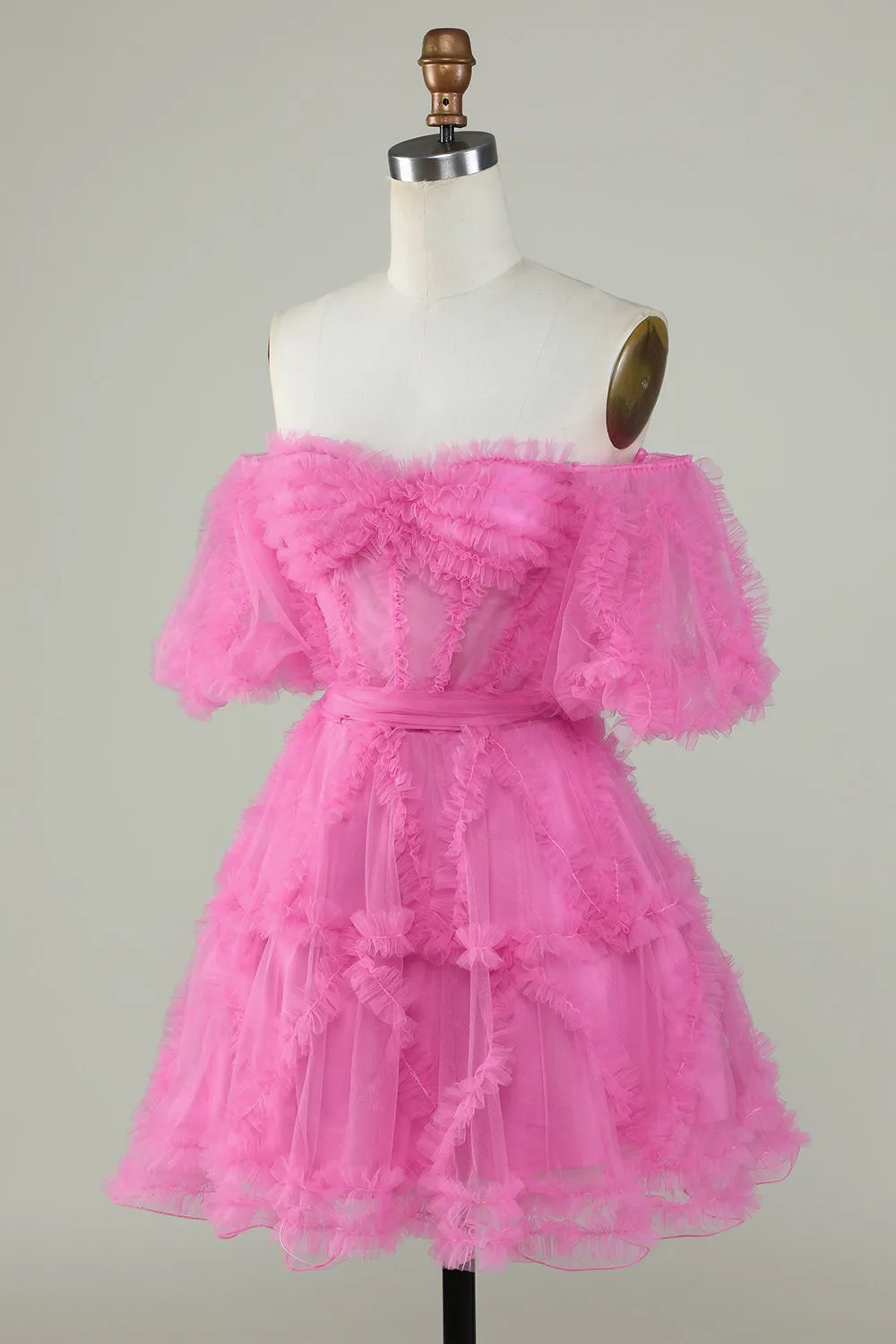Purple Stylish A Line Off the Shoulder Tulle Corset Homecoming Dress