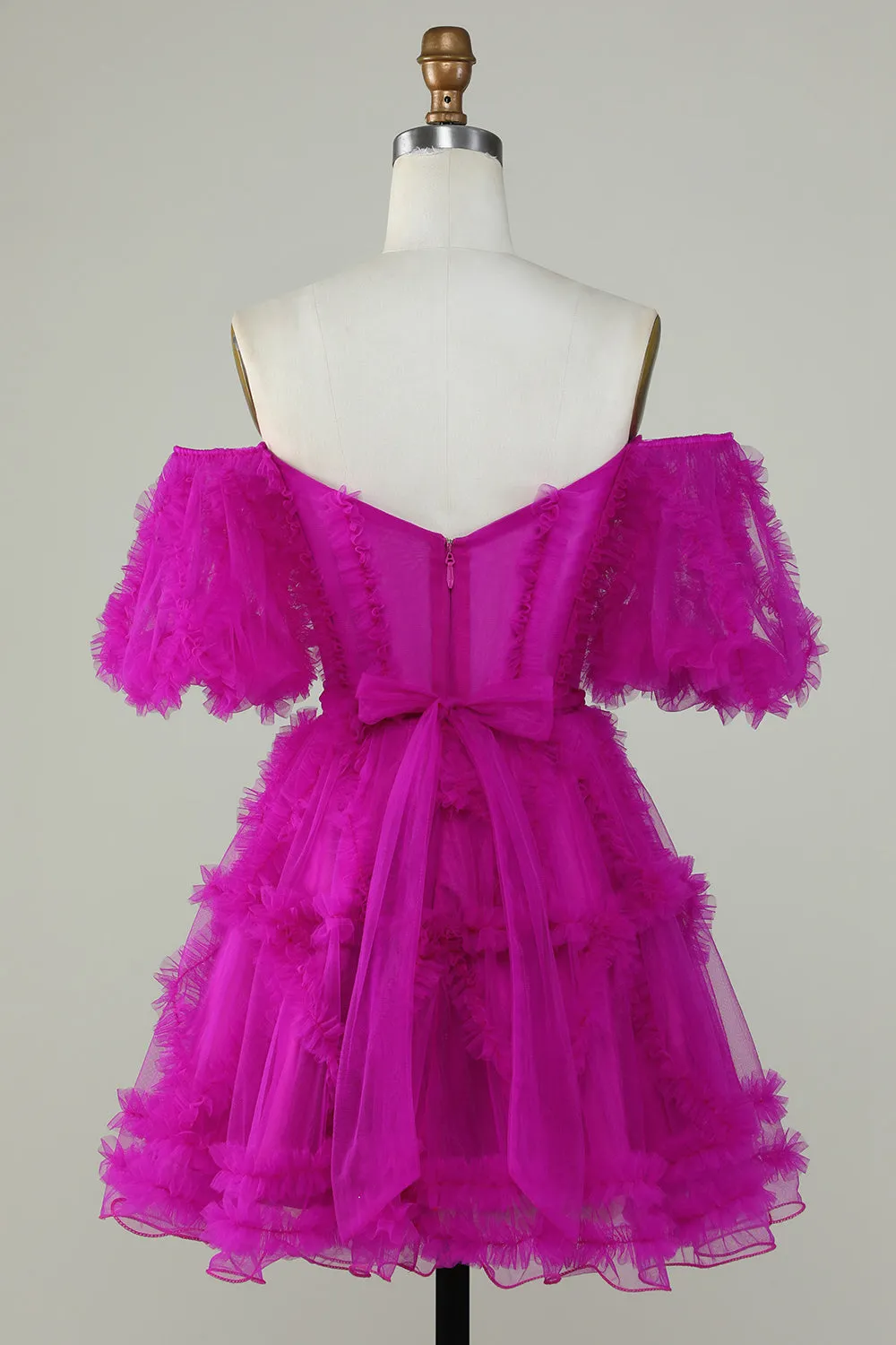 Purple Stylish A Line Off the Shoulder Tulle Corset Homecoming Dress