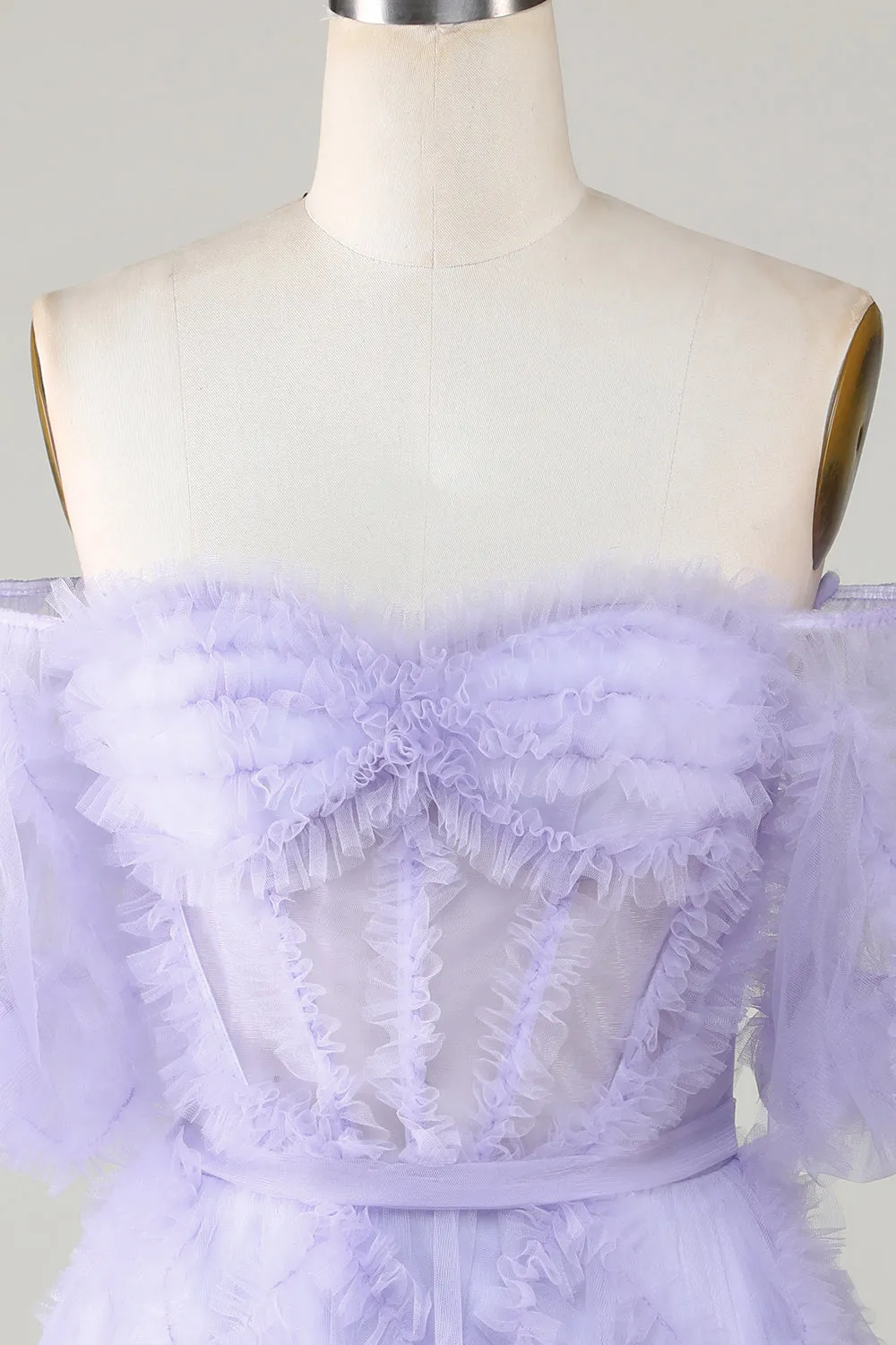 Purple Stylish A Line Off the Shoulder Tulle Corset Homecoming Dress