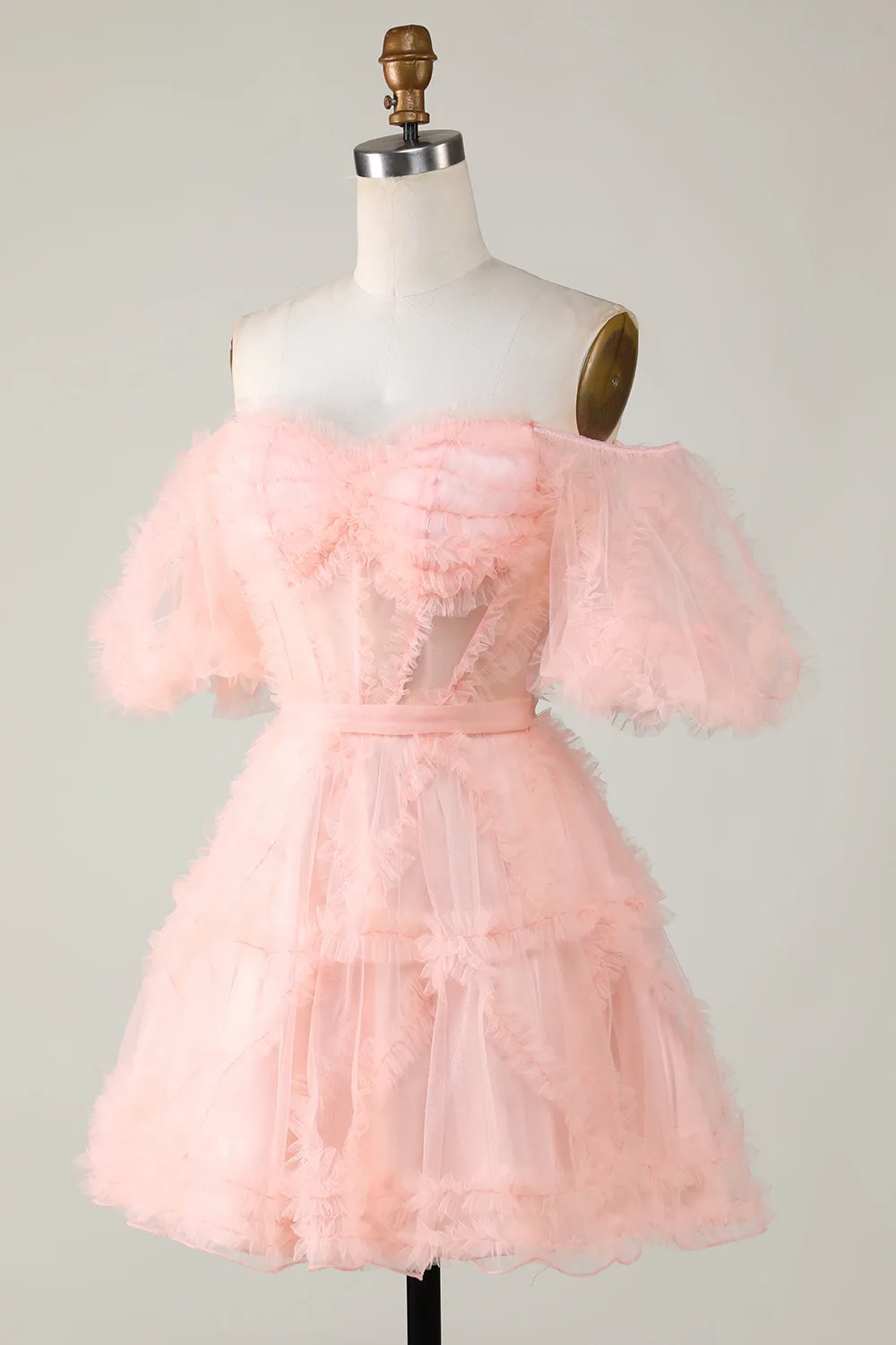 Purple Stylish A Line Off the Shoulder Tulle Corset Homecoming Dress