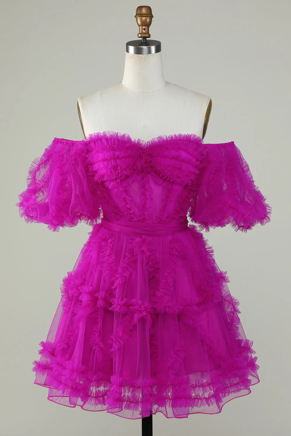 Purple Stylish A Line Off the Shoulder Tulle Corset Homecoming Dress