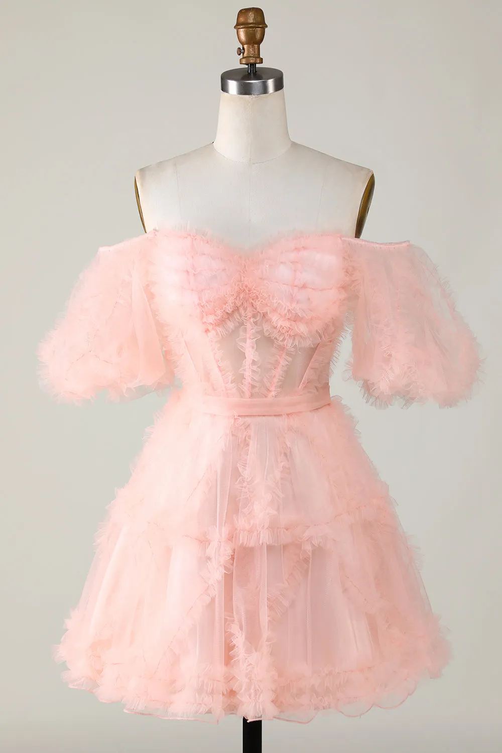 Purple Stylish A Line Off the Shoulder Tulle Corset Homecoming Dress