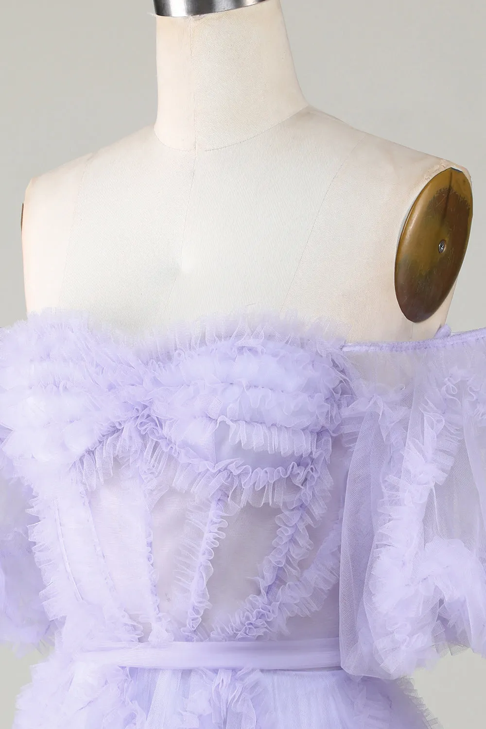 Purple Stylish A Line Off the Shoulder Tulle Corset Homecoming Dress