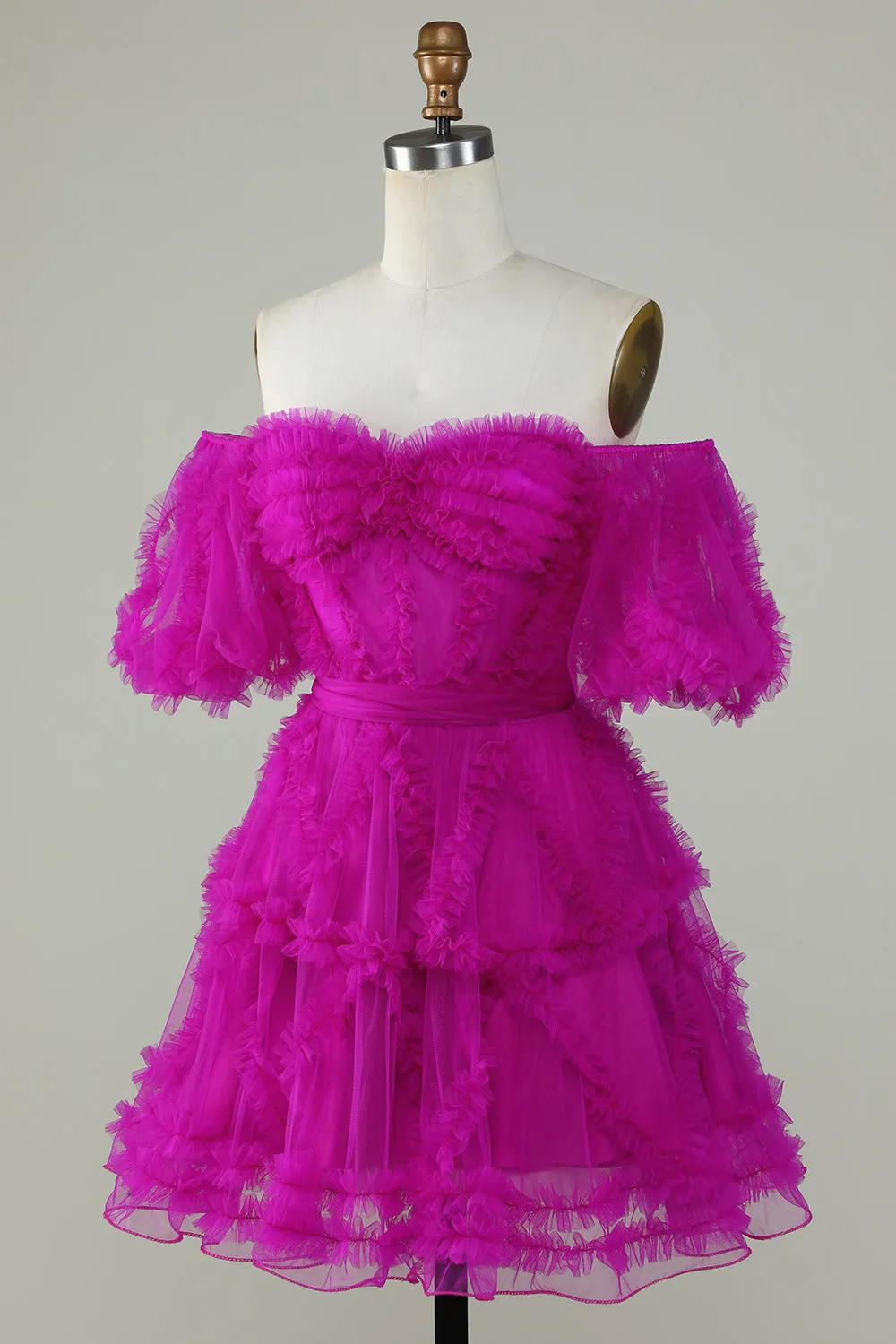 Purple Stylish A Line Off the Shoulder Tulle Corset Homecoming Dress