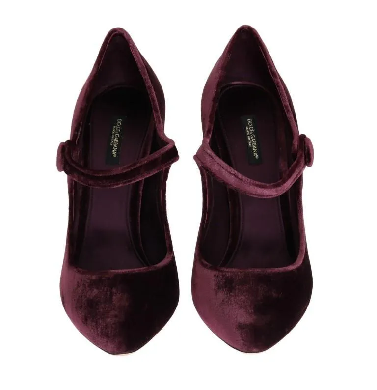 Purple Velvet Mary Janes Leather Shoes