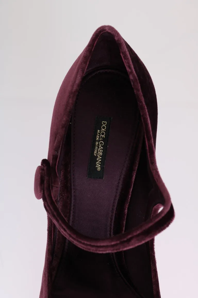 Purple Velvet Mary Janes Leather Shoes
