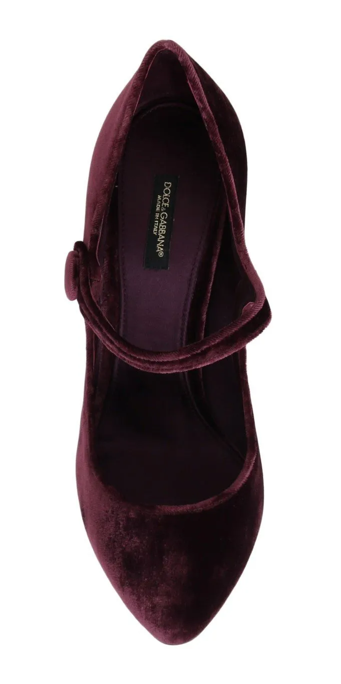 Purple Velvet Mary Janes Leather Shoes