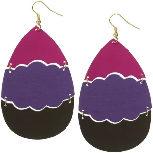 Purple Wooden Link Colorblock Teardrop Earrings
