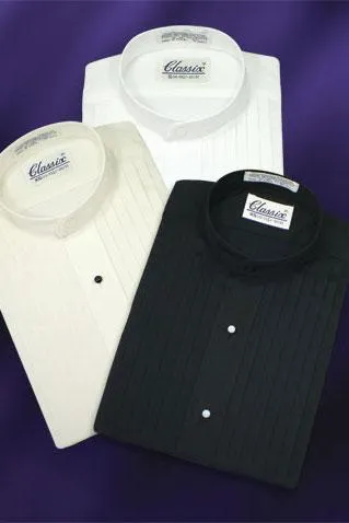 "Manny" Black Pleated Mandarin Tuxedo Shirt