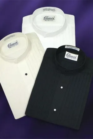 "Manny" Black Pleated Mandarin Tuxedo Shirt