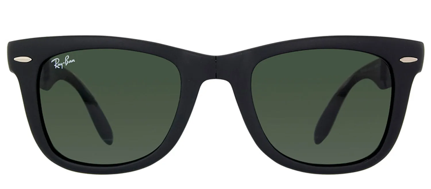 Ray-Ban Folding Wayfarer RB 4105 601S Wayfarer Plastic Black Sunglasses with Green Lens