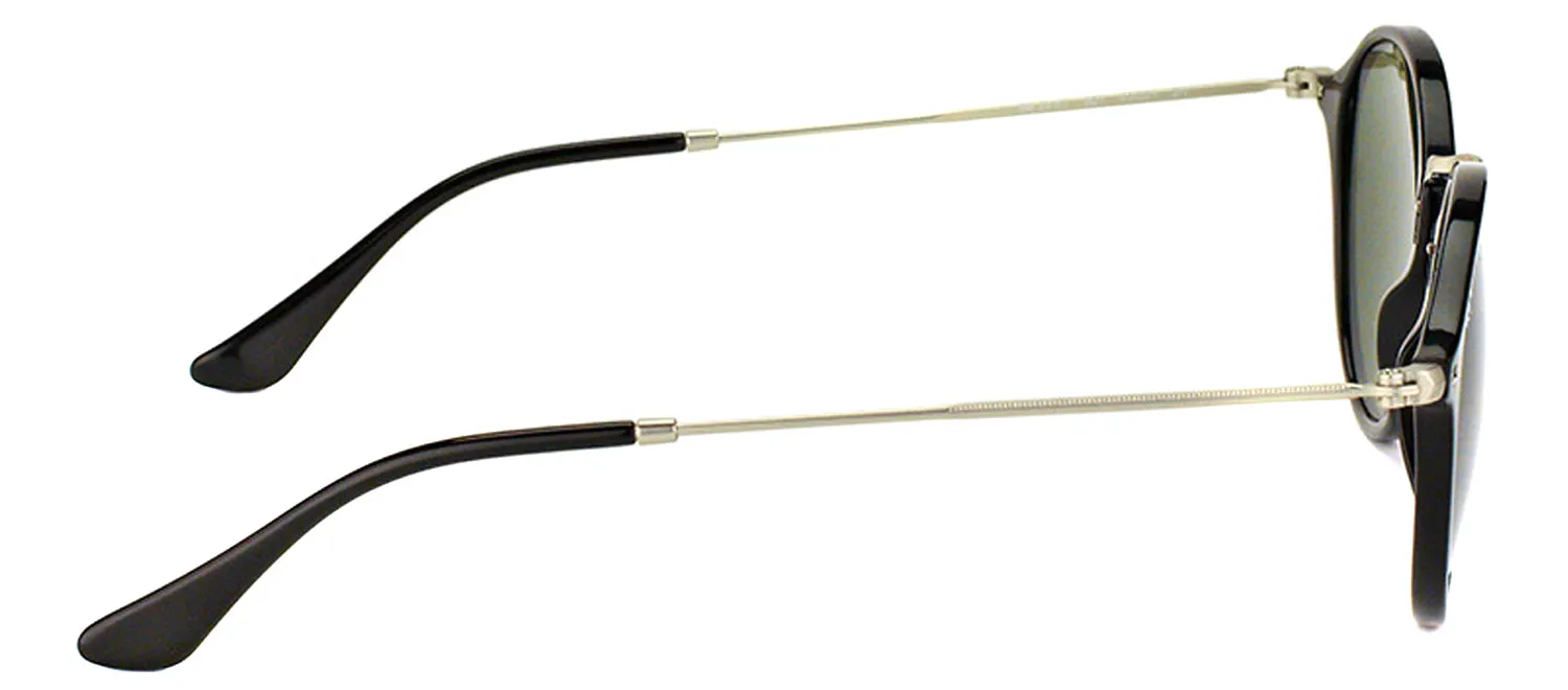 Ray-Ban RB 2447 901 Round Plastic Black Sunglasses with Green Lens