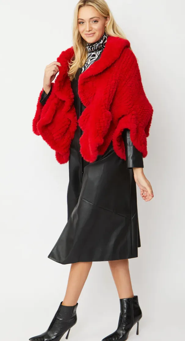Red Faux Knit Fur Cape One Size!