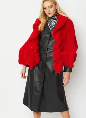 Red Faux Knit Fur Cape One Size!