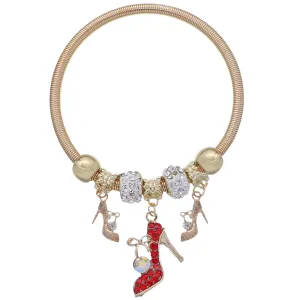 Red Fireball High Heel Shoe Charm Stretch Bracelet