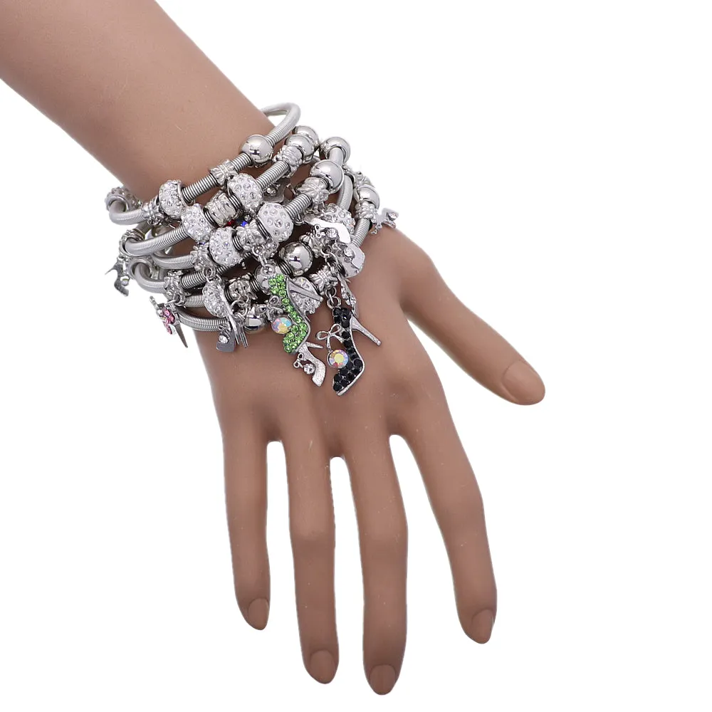 Red Fireball High Heel Shoe Charm Stretch Bracelet