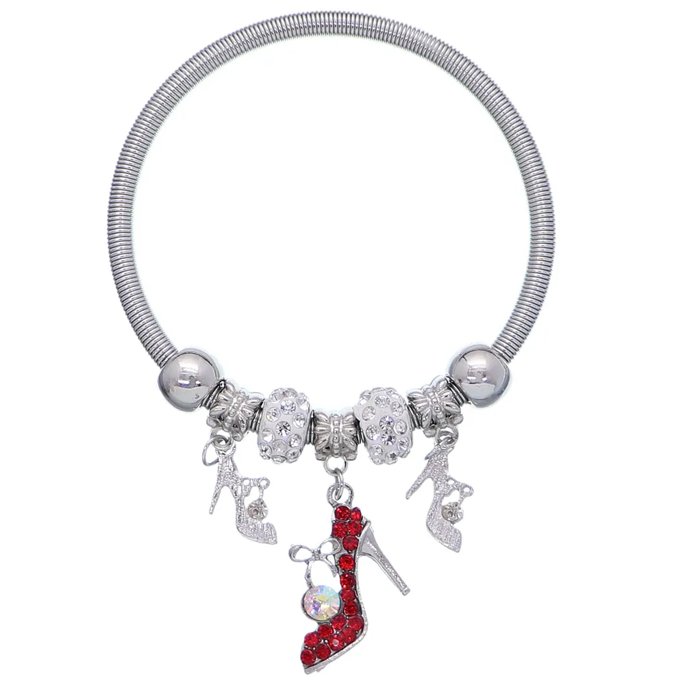Red Fireball High Heel Shoe Charm Stretch Bracelet