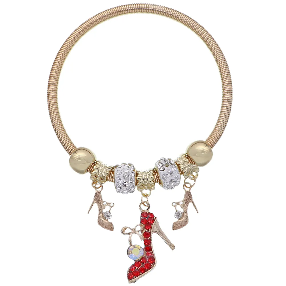 Red Fireball High Heel Shoe Charm Stretch Bracelet