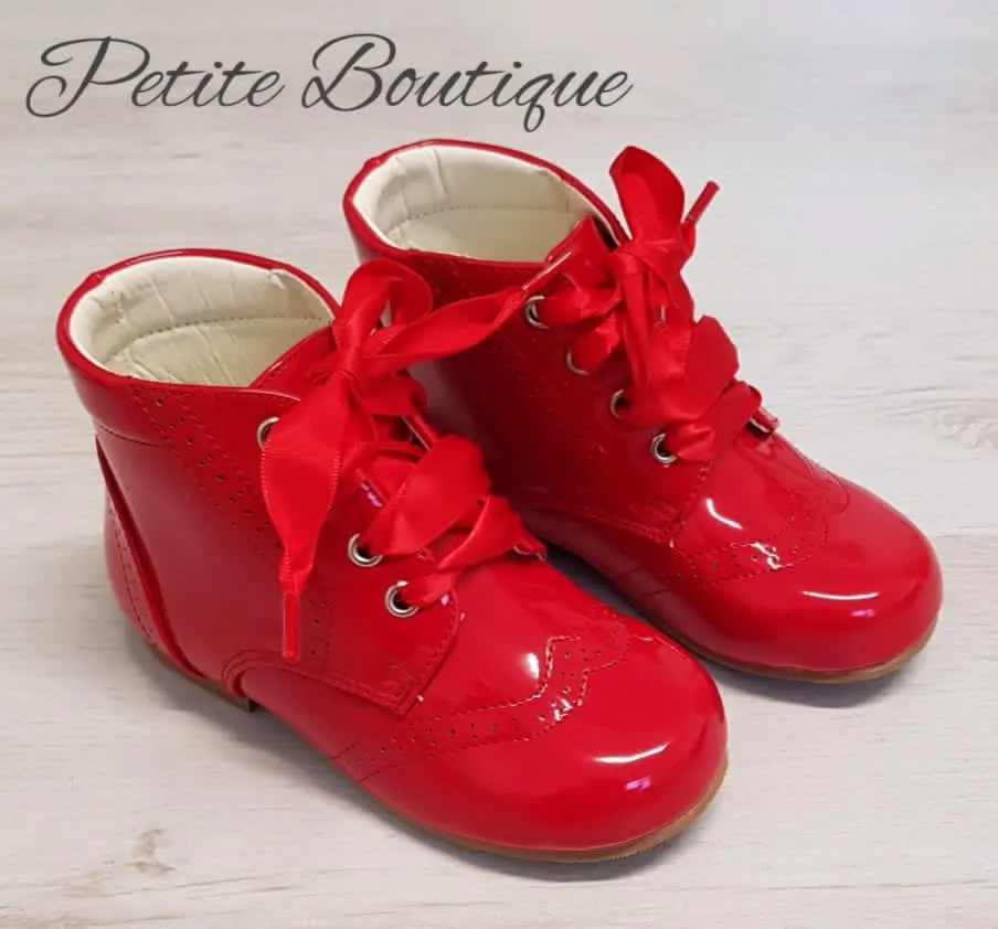 Red patent lace boots