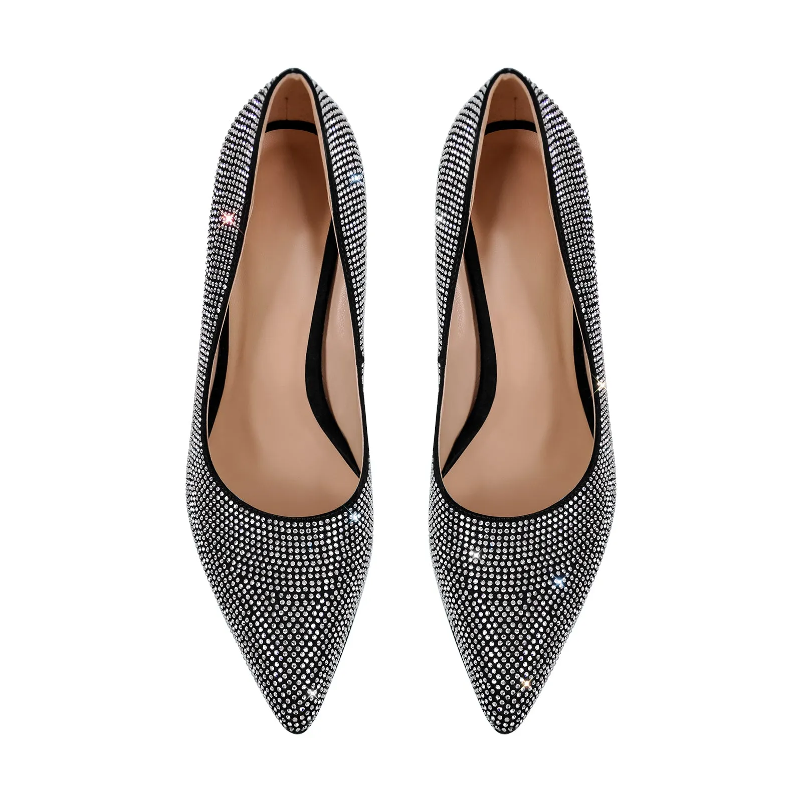 Rhinestone Pointed Toe Wedge Heel Pumps